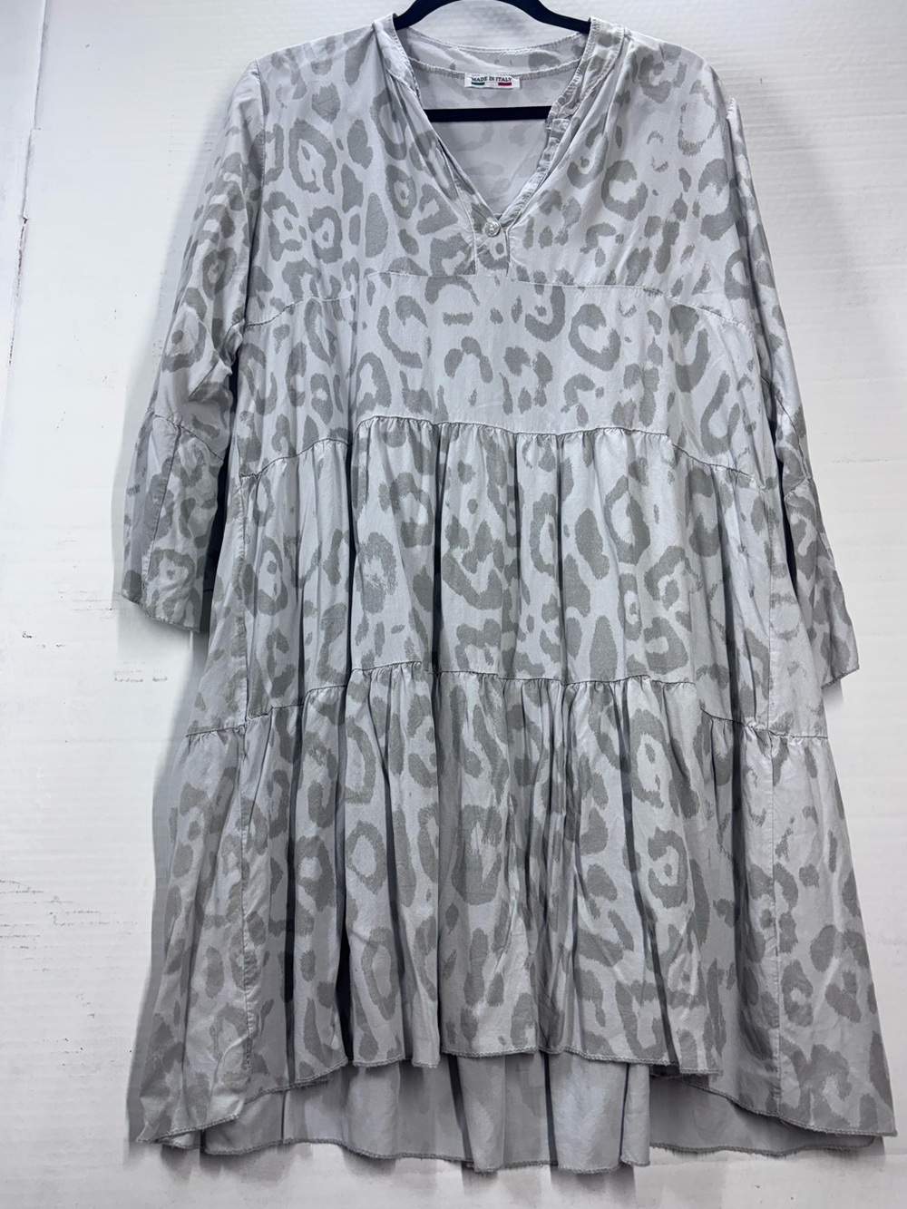 Made In Italy Light Gray Animal Print Tiered Tunic Dress Soft XL